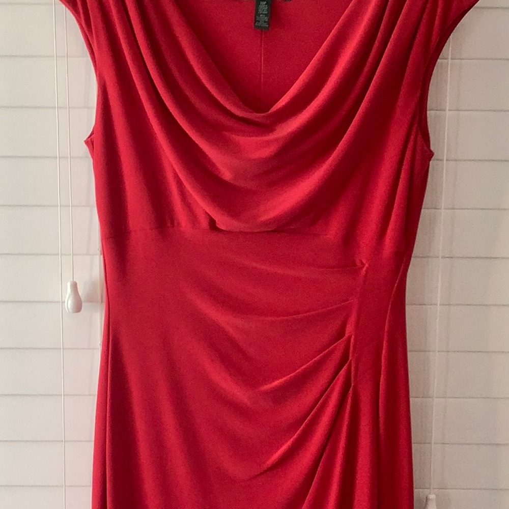 Ralph Lauren Drape Neck Size 10P Red Dress - Picture 4 of 9